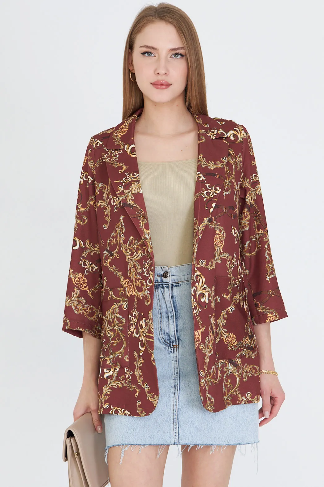 ARM-25Y001057 Açık Kahve Cepli Oversize Ceket