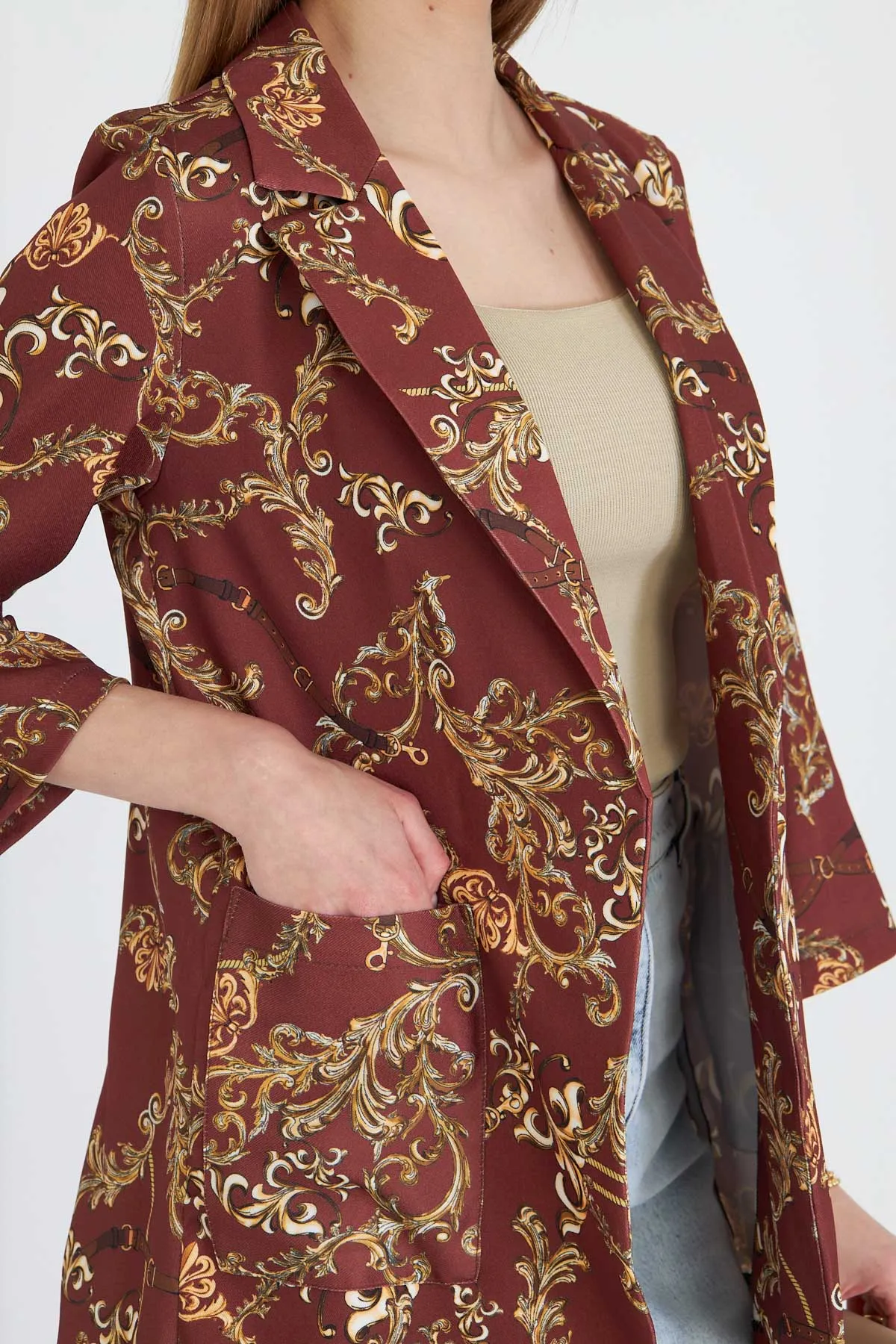 ARM-25Y001057 Açık Kahve Cepli Oversize Ceket