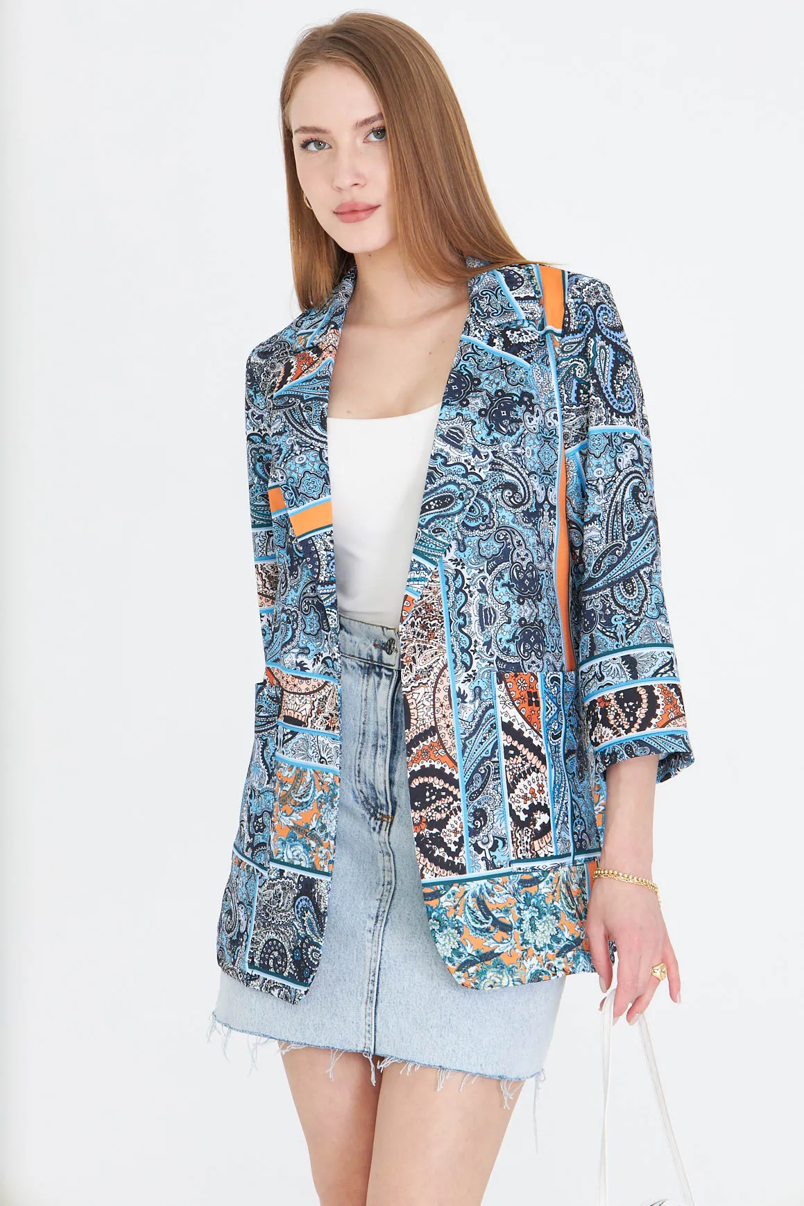 ARM-25Y001057 Açık Mavi Cepli Oversize Ceket