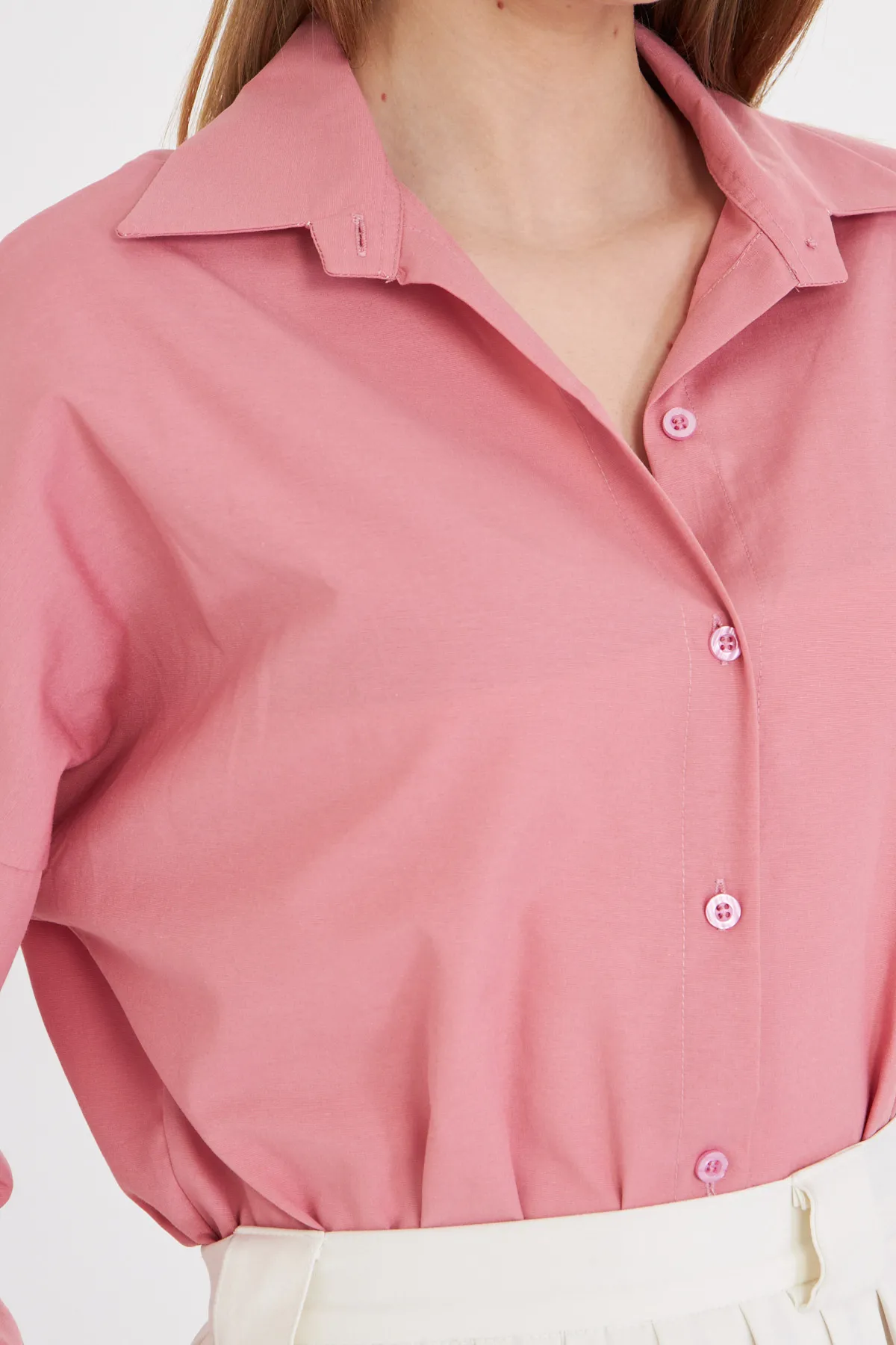 ARM-22Y001118 Açık Pembe Oversize Uzun Basic Gömlek