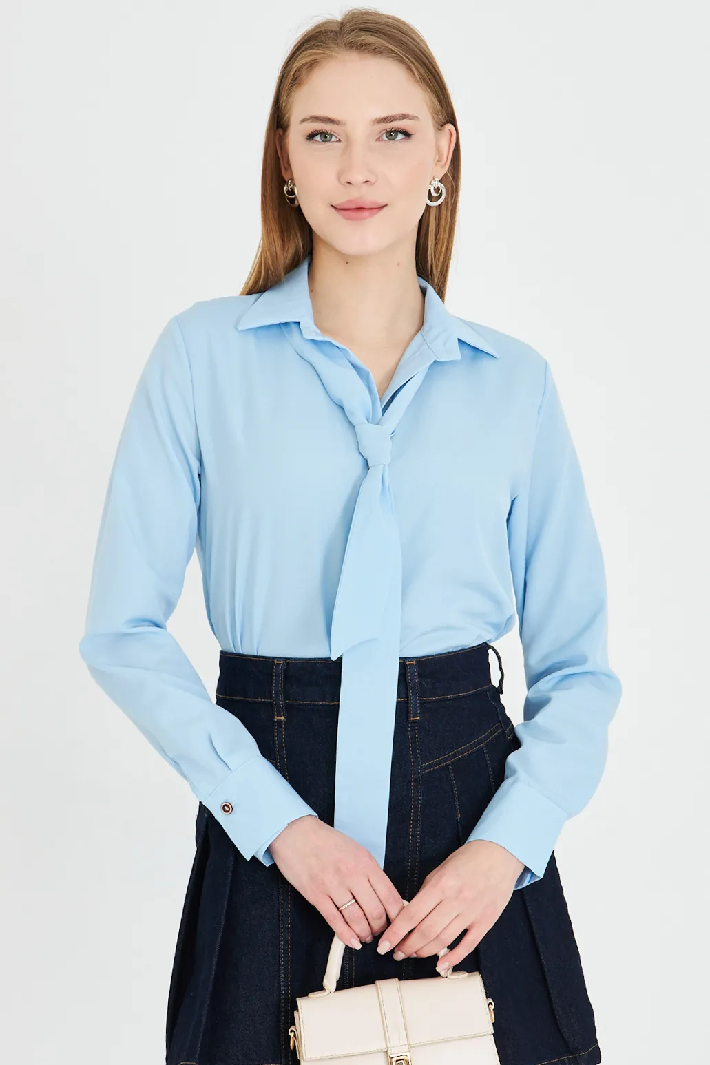 ARM-25Y001030 Bebe Mavi Kravat Detaylı Gömlek