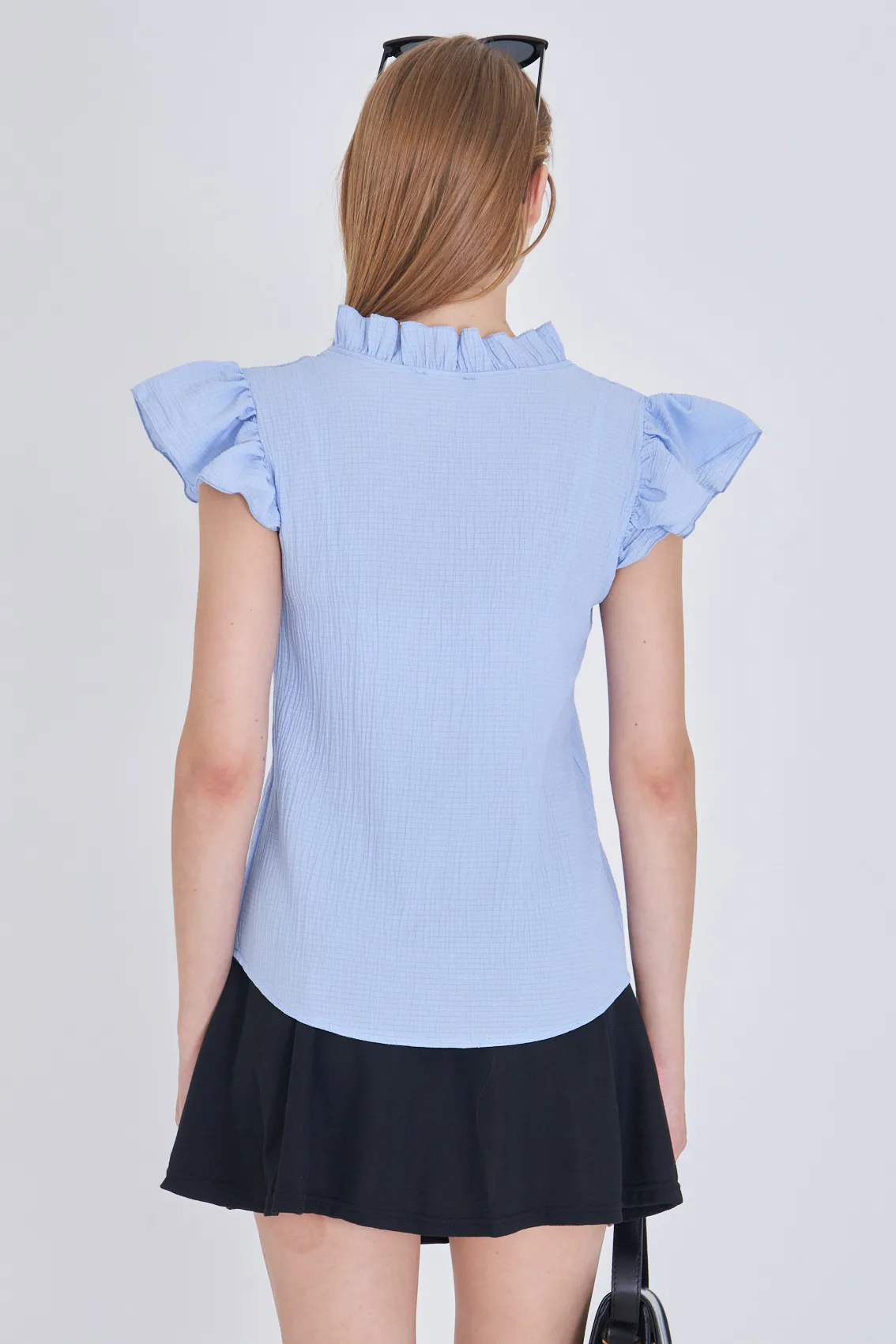 ARM-25Y001063 Bebe Mavi Yakası Ve Kolları Fırfırlı Bluz