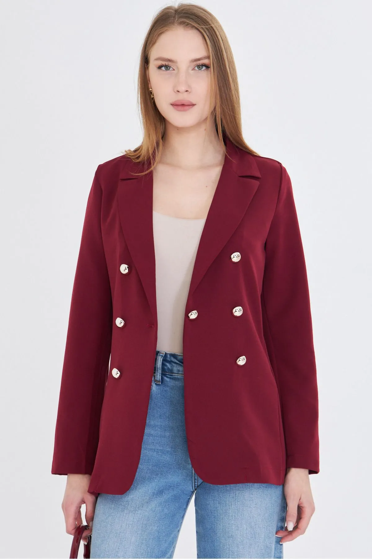 ARM-20K001151 Bordo Düğmeli Ceket