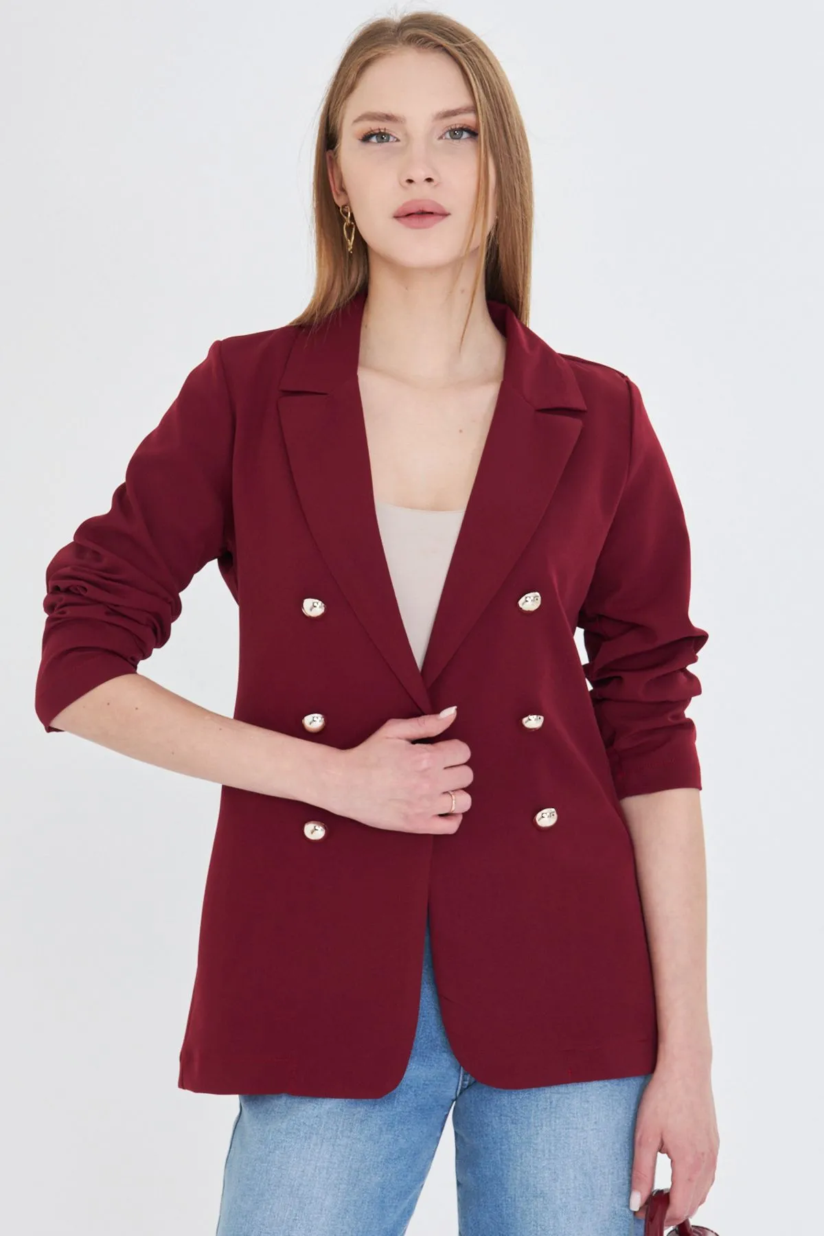 ARM-20K001151 Bordo Düğmeli Ceket