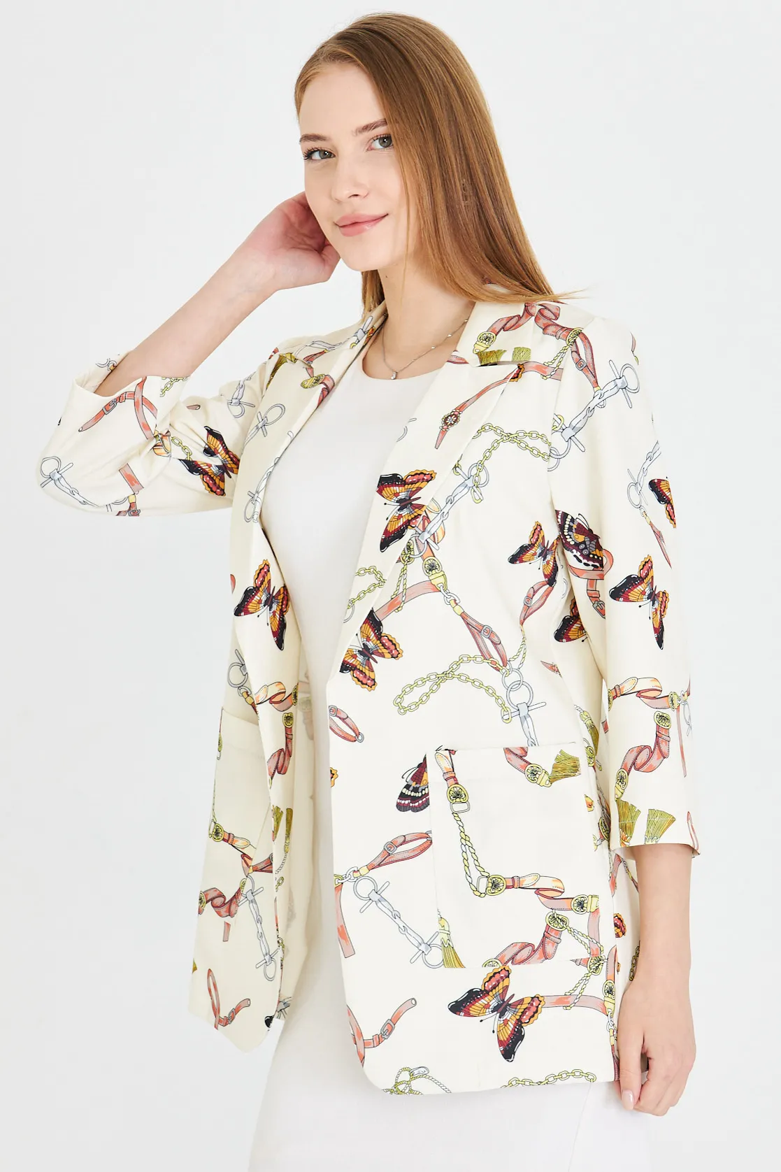 ARM-25Y001057 Ekru Cepli Oversize Ceket
