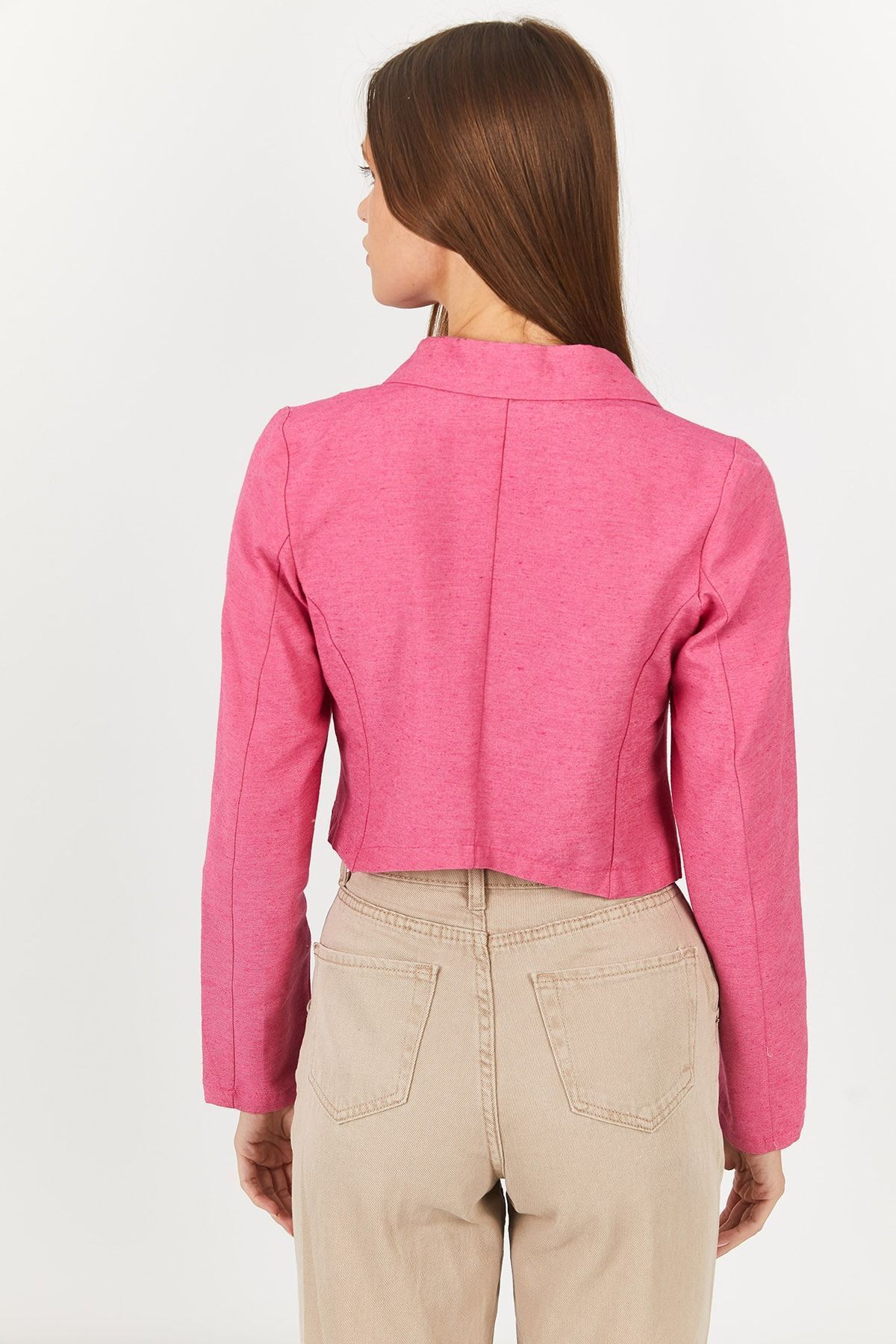 ARM-23Y001064 Fuşya Tek Düğmeli Crop Ceket