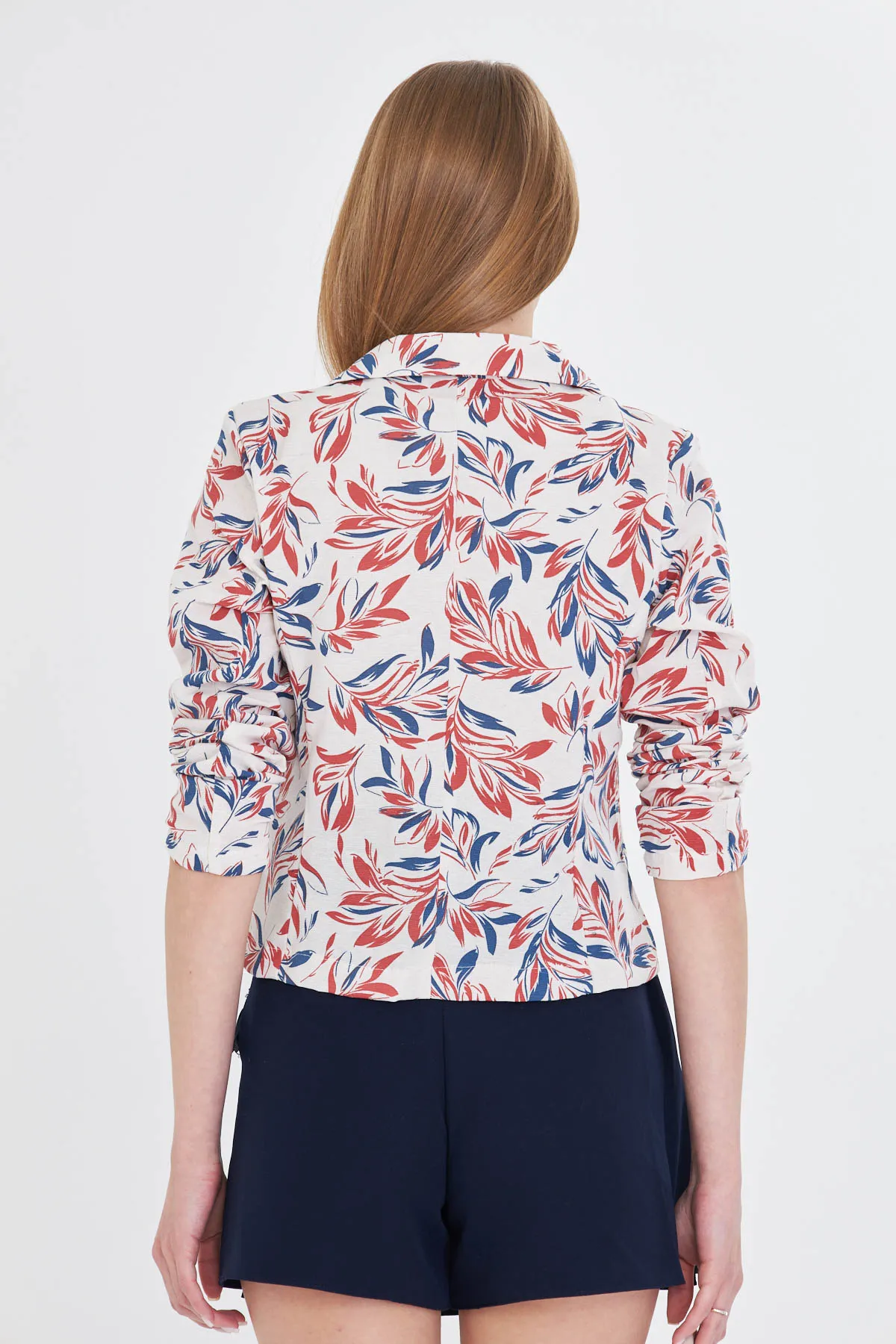 ARM-24Y001058 Kiremit Kruvaze Yaka Desenli Crop Ceket