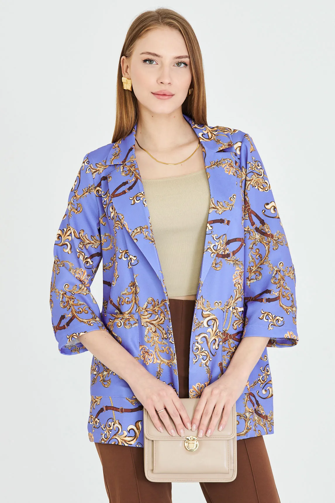 ARM-25Y001057 Koyu Mavi Cepli Oversize Ceket