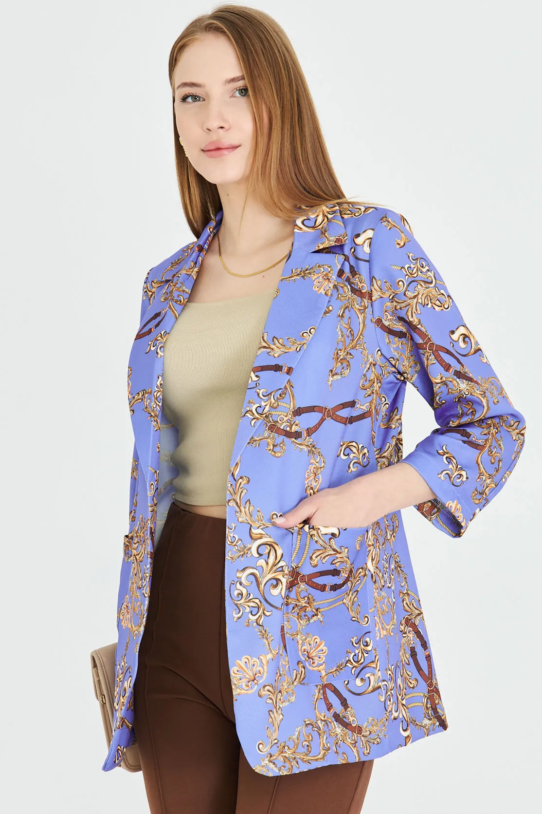 ARM-25Y001057 Koyu Mavi Cepli Oversize Ceket