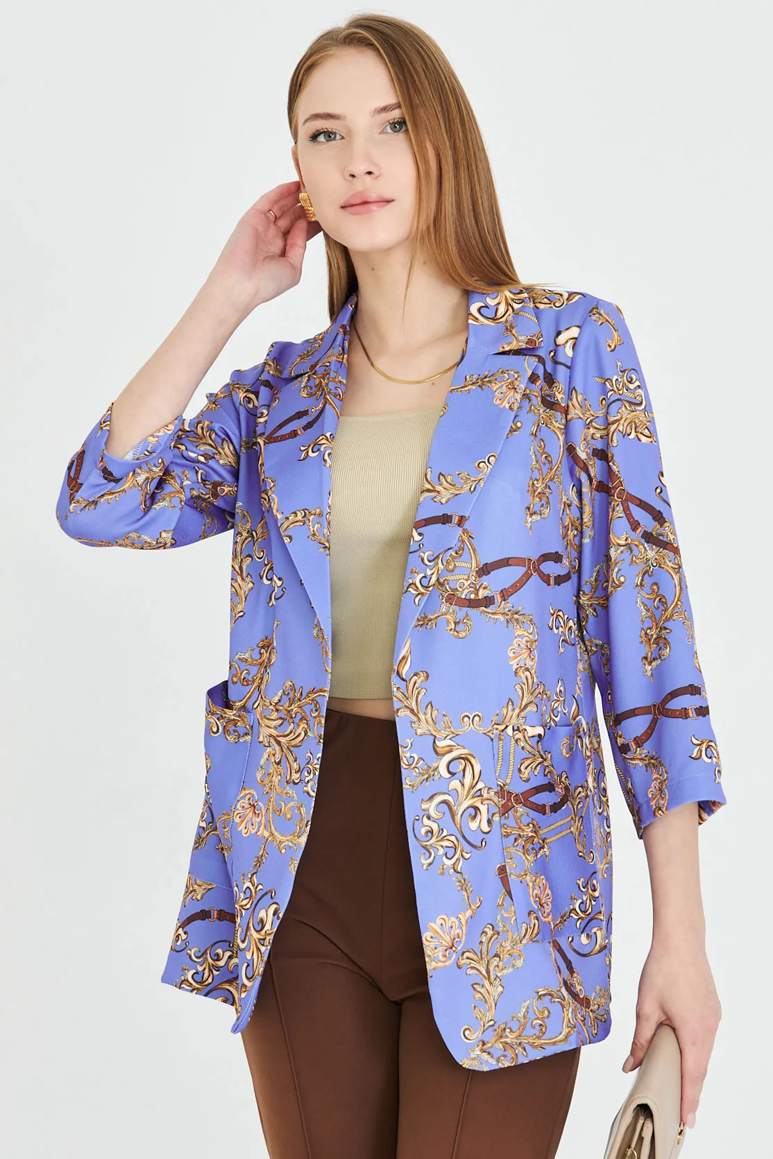 ARM-25Y001057 Koyu Mavi Cepli Oversize Ceket