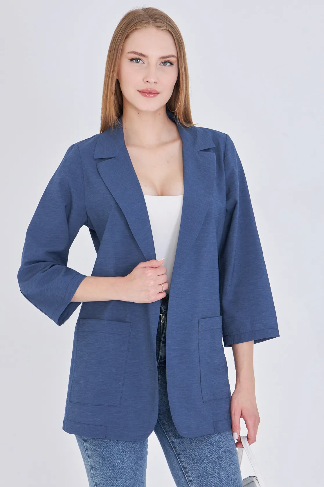 ARM-25Y001064 Koyu Mavi Cepli Oversize Ceket