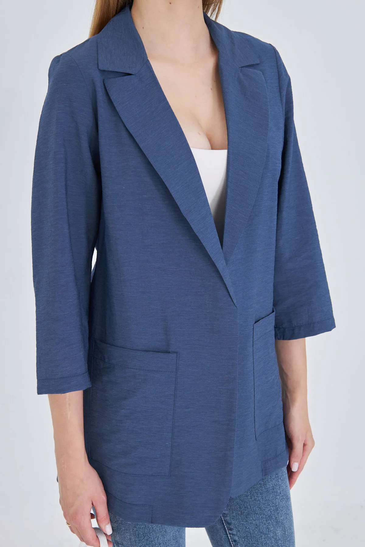 ARM-25Y001064 Koyu Mavi Cepli Oversize Ceket