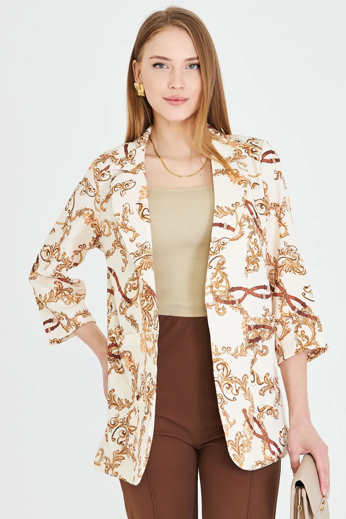 ARM-25Y001057 Krem Cepli Oversize Ceket