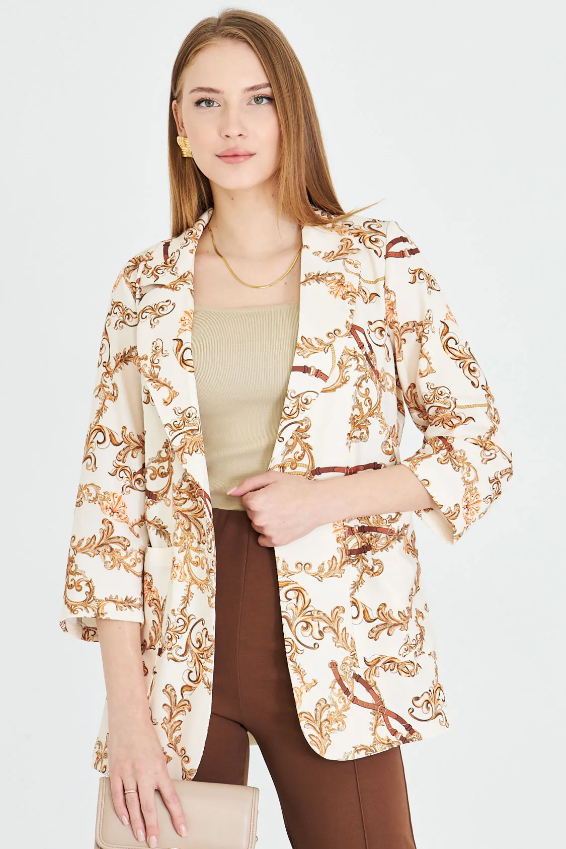 ARM-25Y001057 Krem Cepli Oversize Ceket