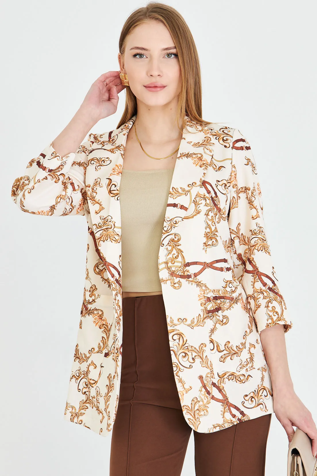 ARM-25Y001057 Krem Cepli Oversize Ceket