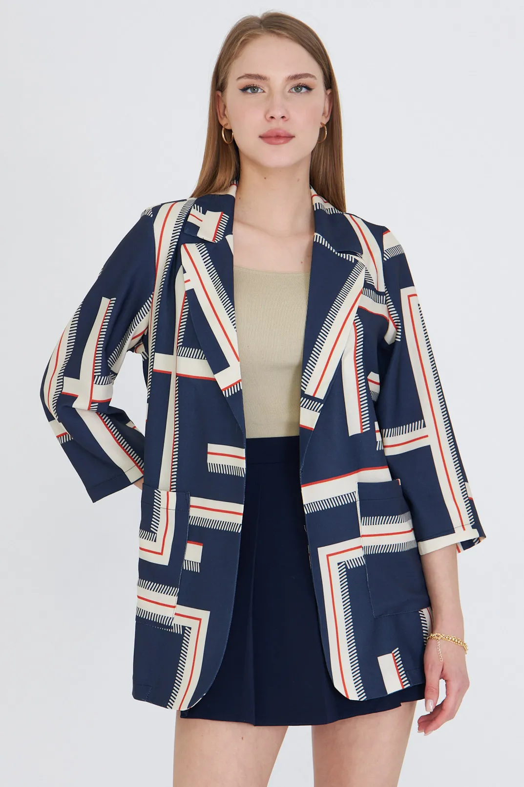 ARM-25Y001057 Lacivert Cepli Oversize Ceket