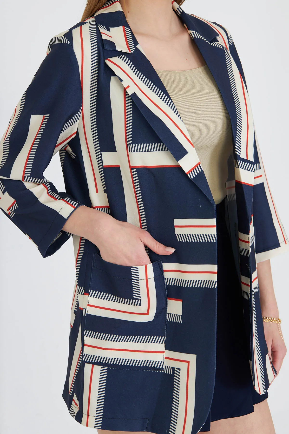 ARM-25Y001057 Lacivert Cepli Oversize Ceket