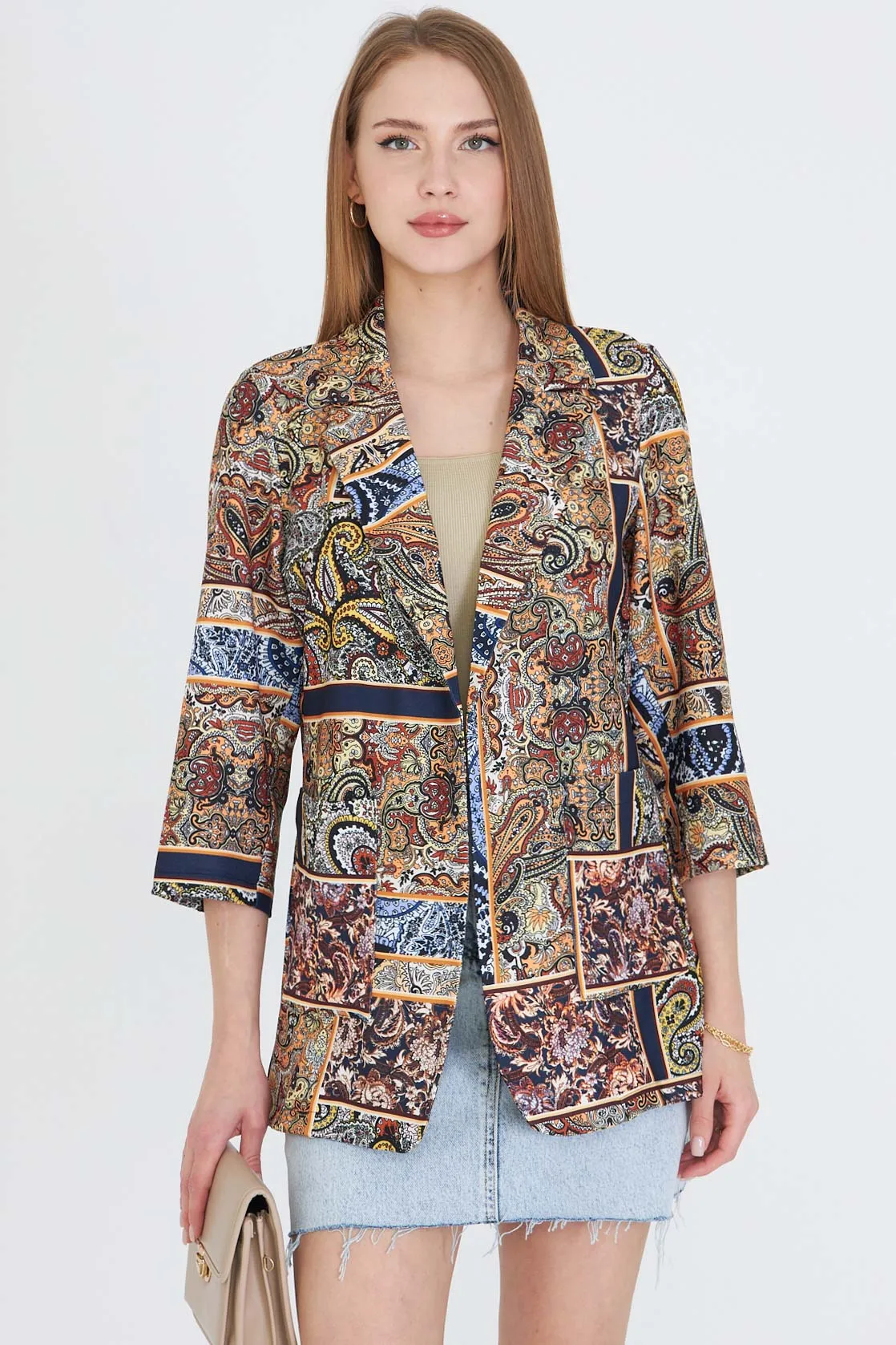 ARM-25Y001057 Mavi Cepli Oversize Ceket