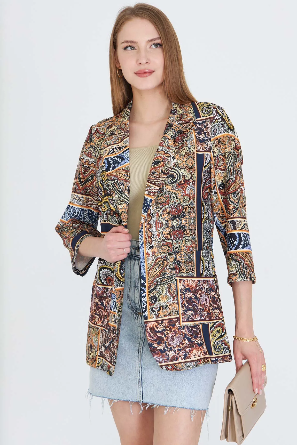 ARM-25Y001057 Mavi Cepli Oversize Ceket