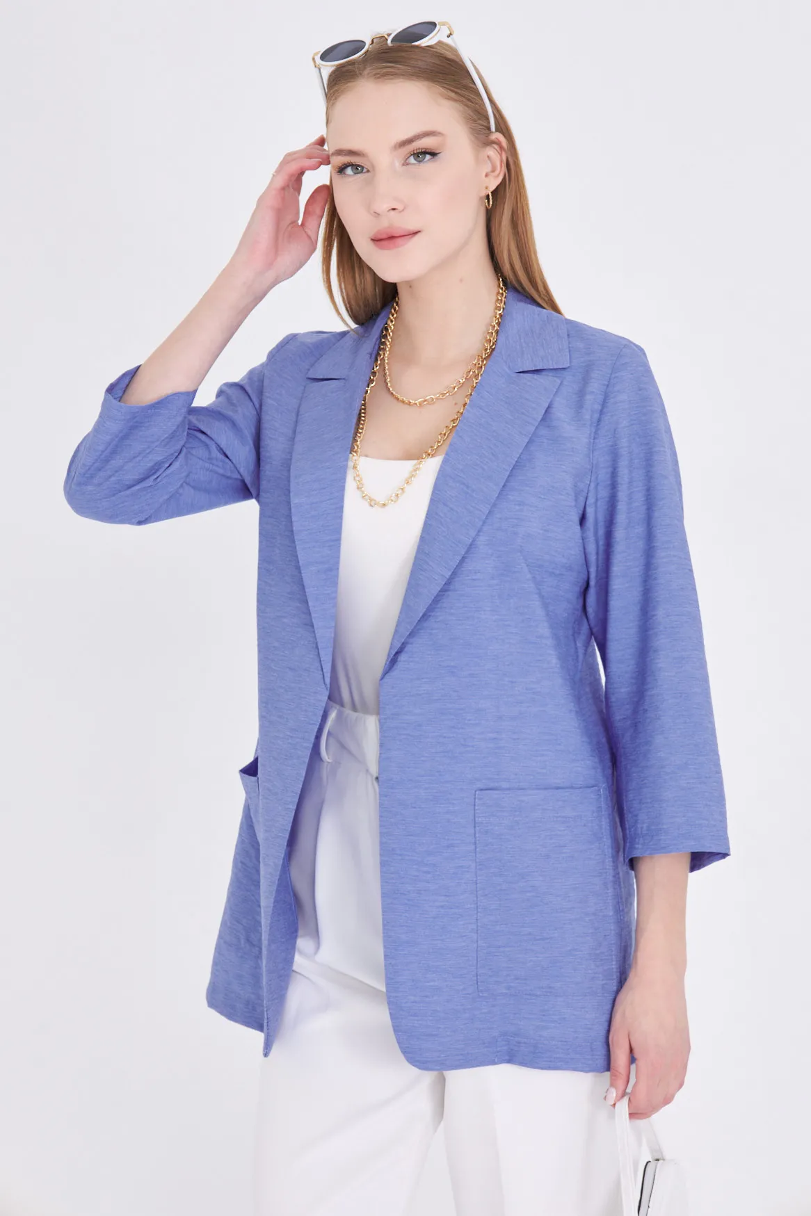 ARM-25Y001064 Mavi Cepli Oversize Ceket