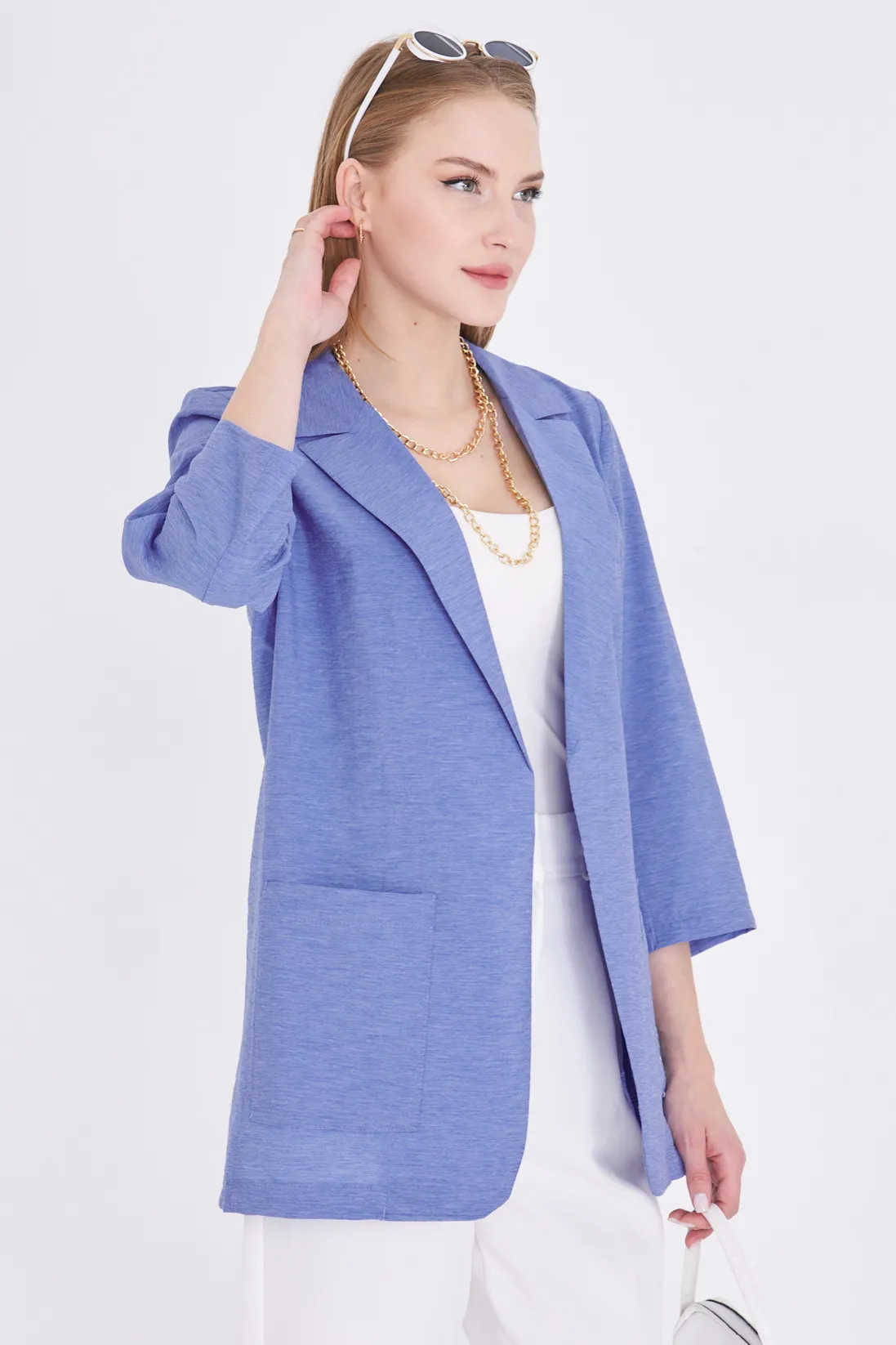 ARM-25Y001064 Mavi Cepli Oversize Ceket