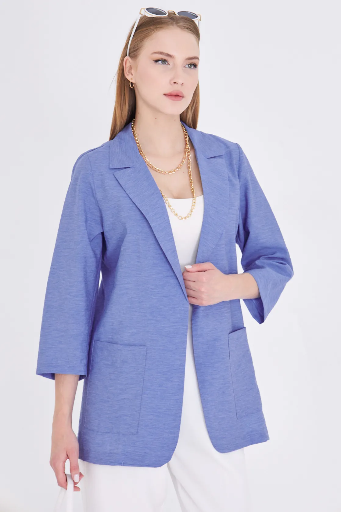 ARM-25Y001064 Mavi Cepli Oversize Ceket