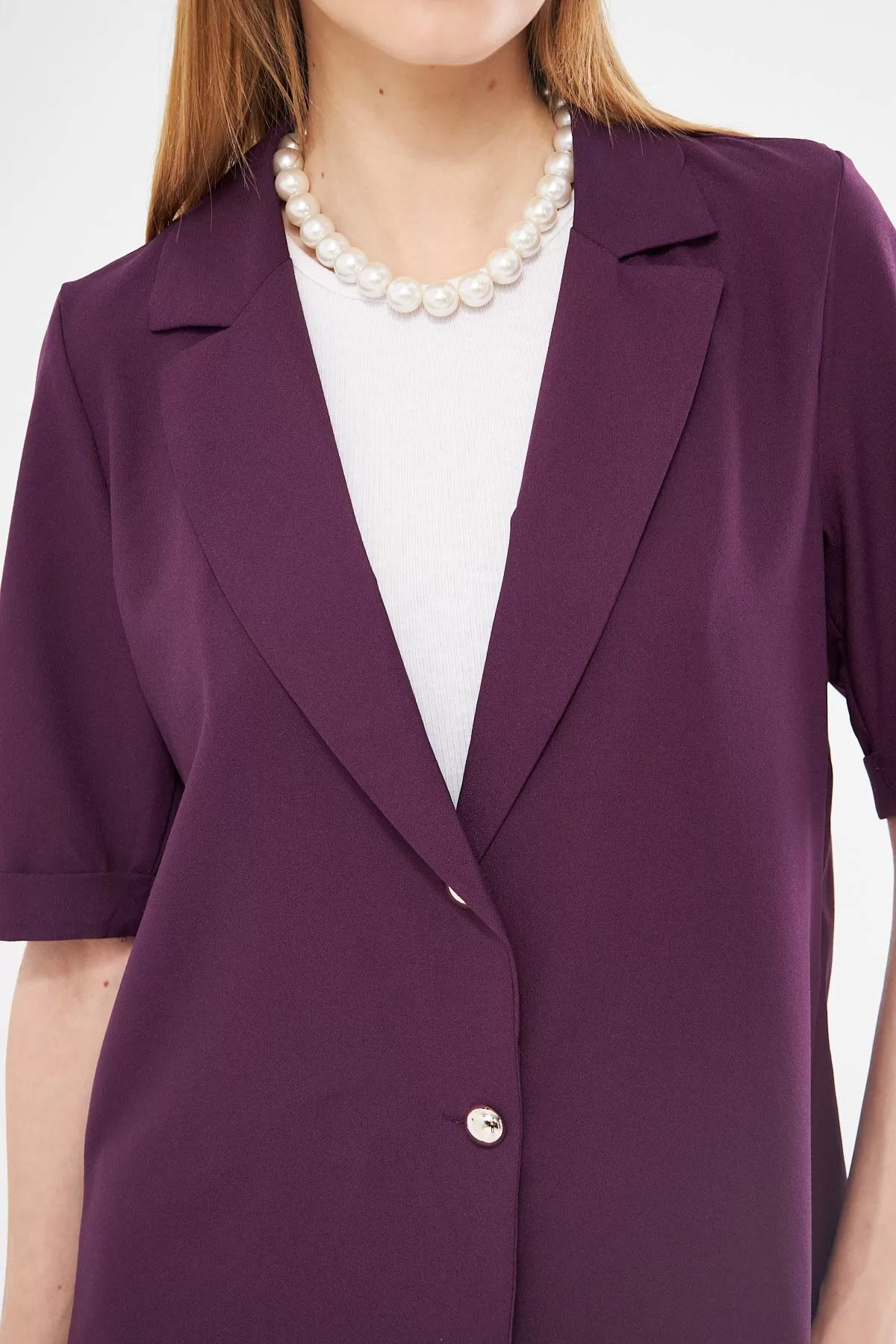 ARM-23Y001034 Mor Kısa Kol İki Düğmeli Oversize Ceket