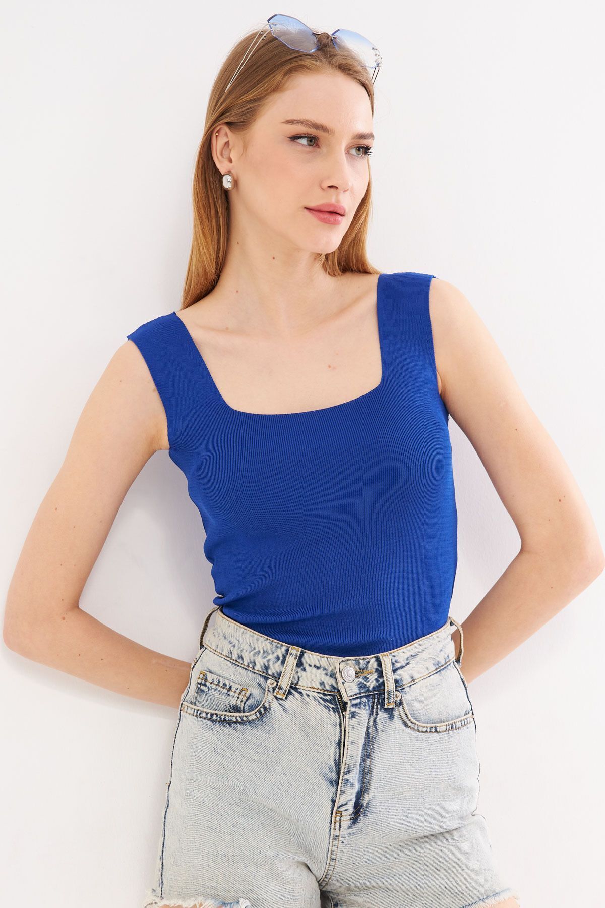 ARM-23Y069001 Saks Kalın Askılı Kaşkorse Bluz