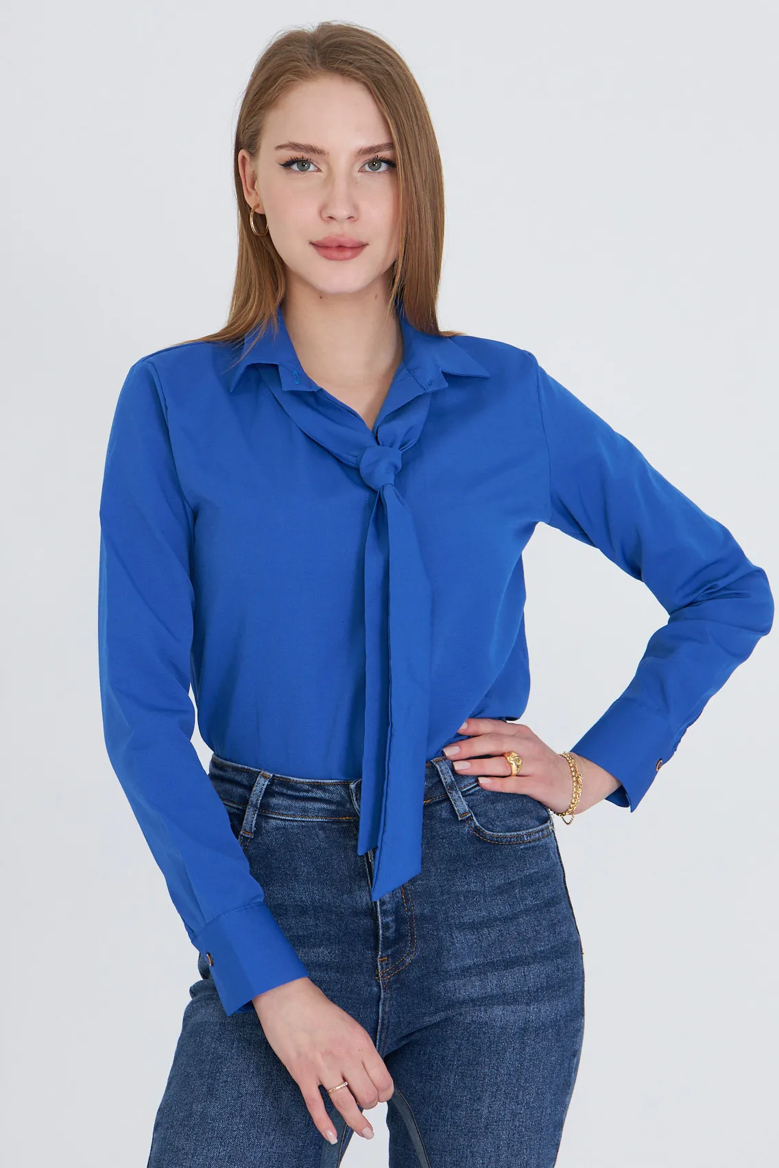 ARM-25Y001030 Saks Kravat Detaylı Gömlek