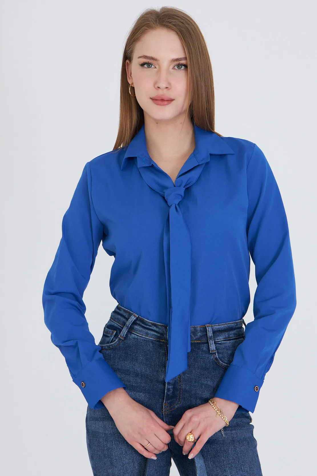 ARM-25Y001030 Saks Kravat Detaylı Gömlek