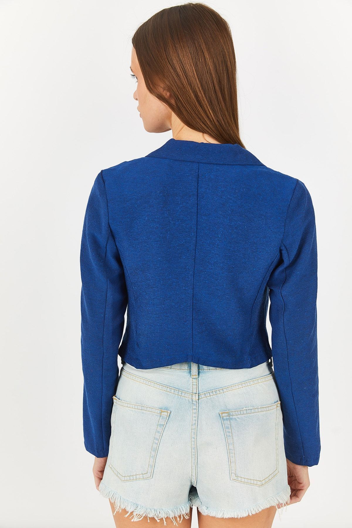 ARM-23Y001064 Saks Tek Düğmeli Crop Ceket