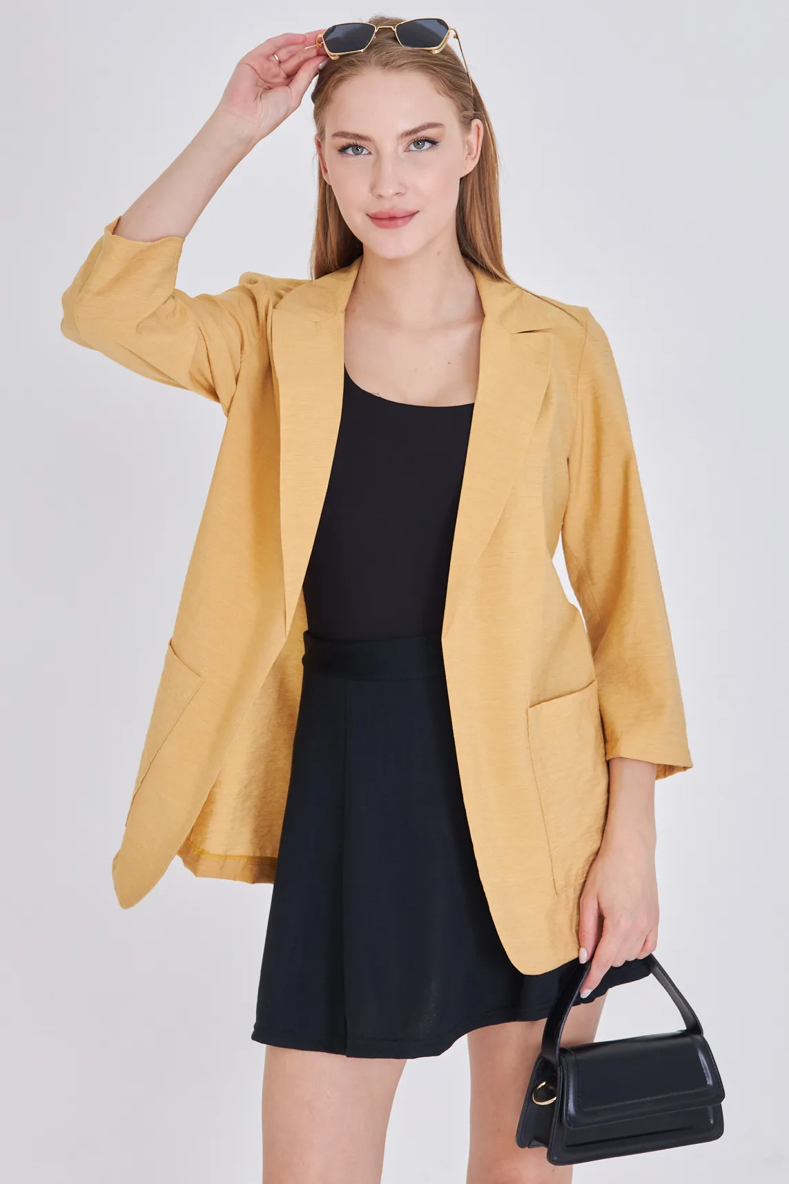 ARM-25Y001064 Sarı Cepli Oversize Ceket
