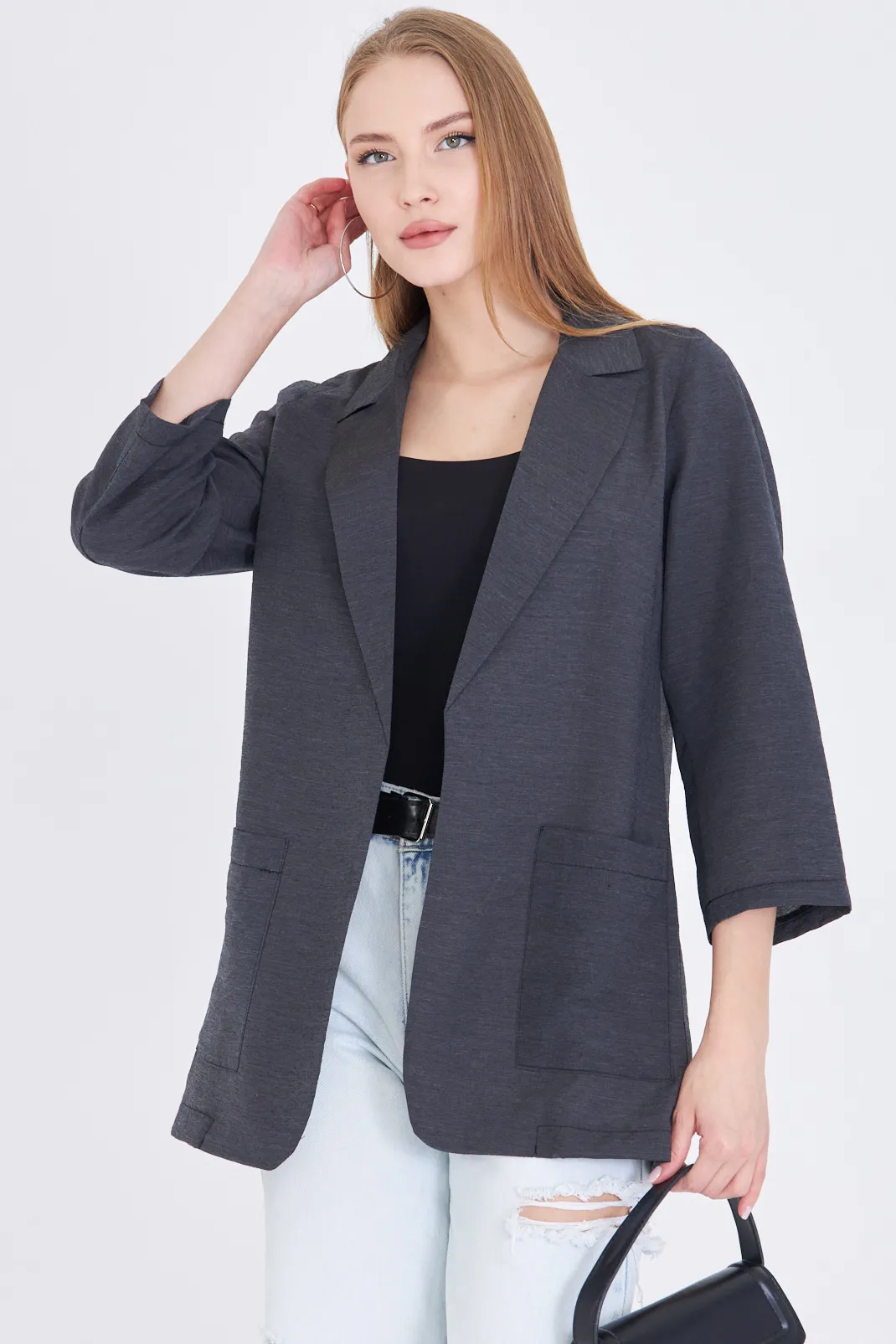 ARM-25Y001064 Siyah Cepli Oversize Ceket