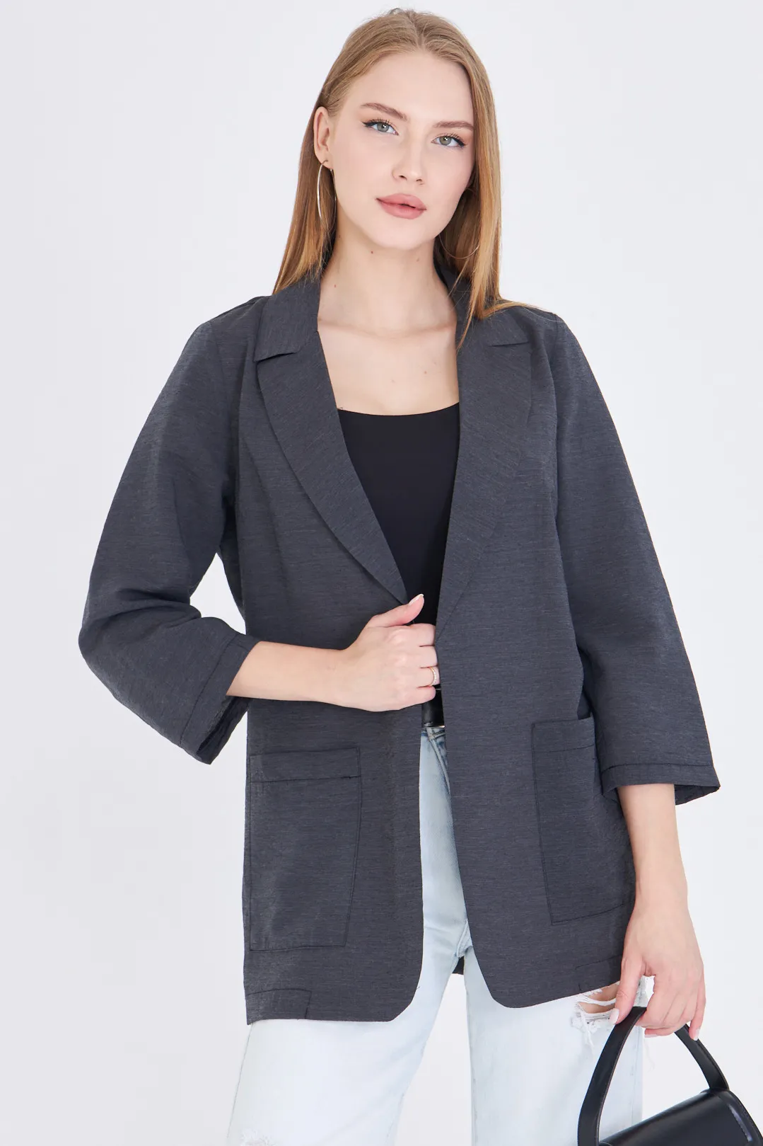 ARM-25Y001064 Siyah Cepli Oversize Ceket