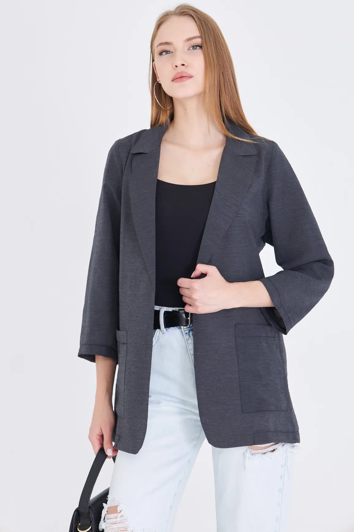 ARM-25Y001064 Siyah Cepli Oversize Ceket