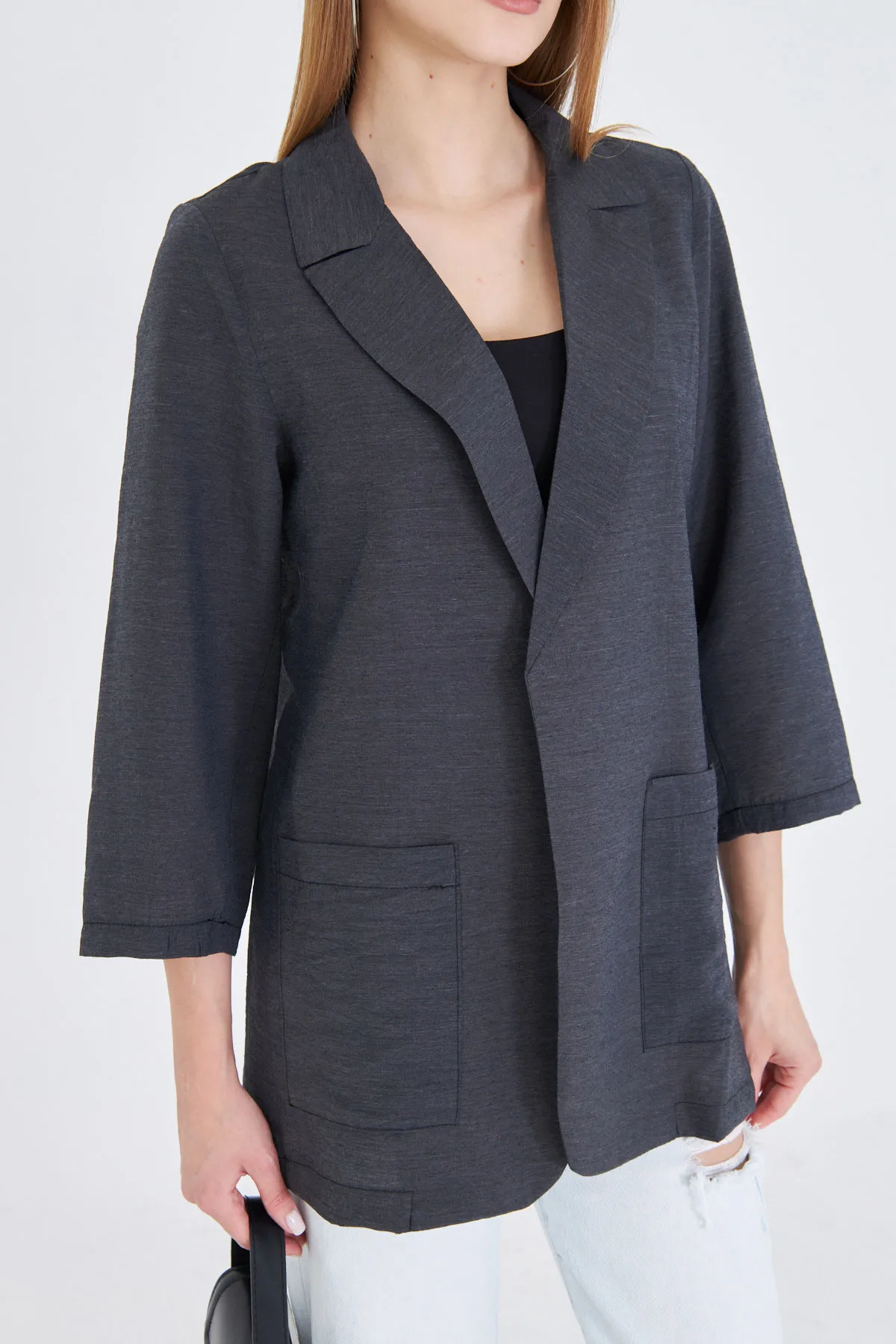 ARM-25Y001064 Siyah Cepli Oversize Ceket