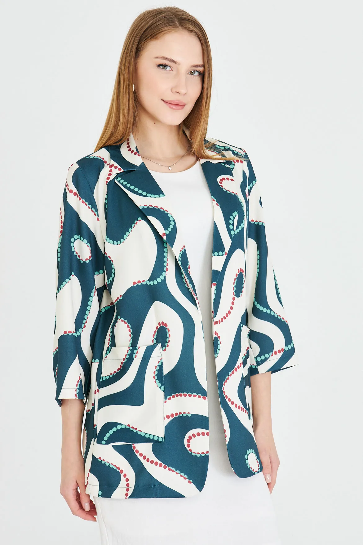 ARM-25Y001057 Turkuaz Cepli Oversize Ceket