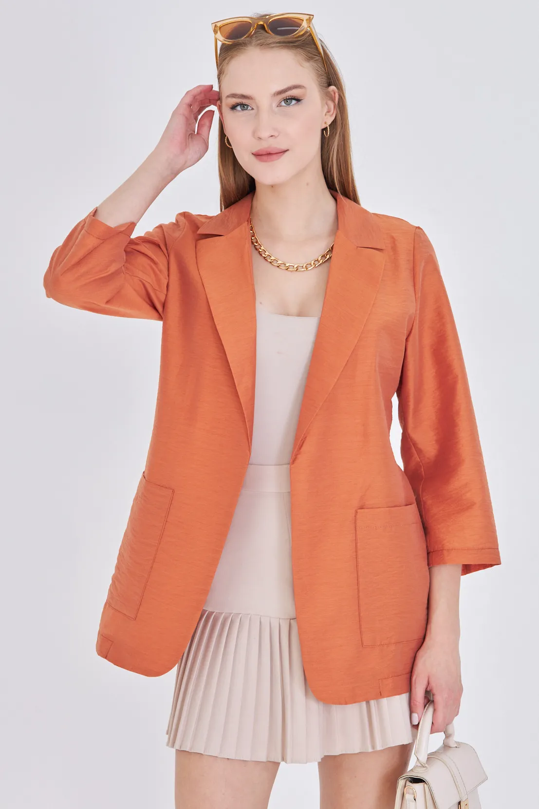 ARM-25Y001064 Turuncu Cepli Oversize Ceket