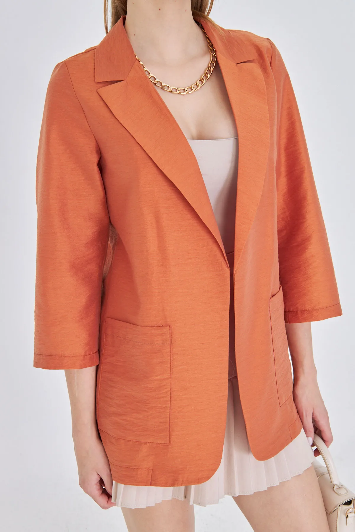ARM-25Y001064 Turuncu Cepli Oversize Ceket