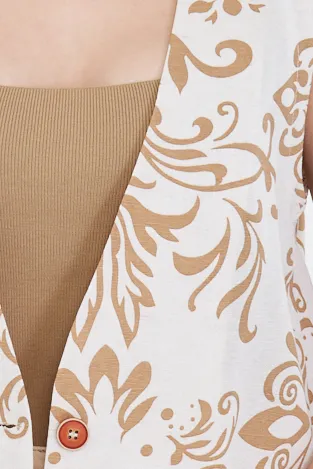ARM-25Y001032 Vizon V Yaka Tek Düğme Oversize Desenli Yelek