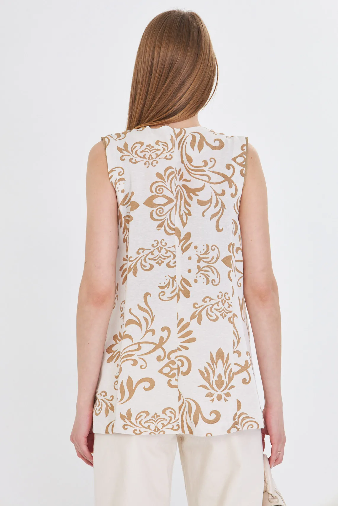 ARM-25Y001032 Vizon V Yaka Tek Düğme Oversize Desenli Yelek