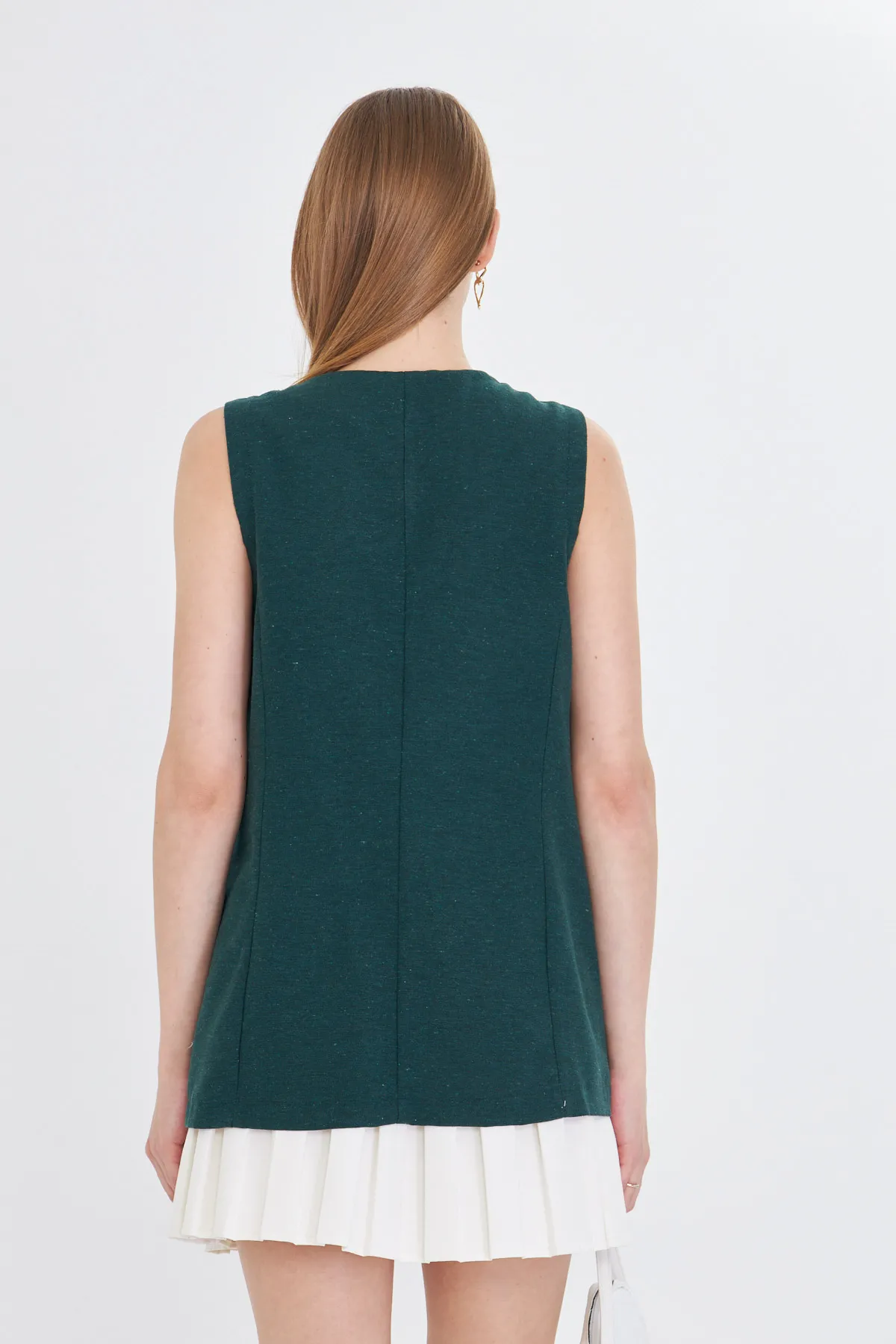 ARM-25Y001036 Zümrüt V Yaka Tek Düğme Oversize Yelek